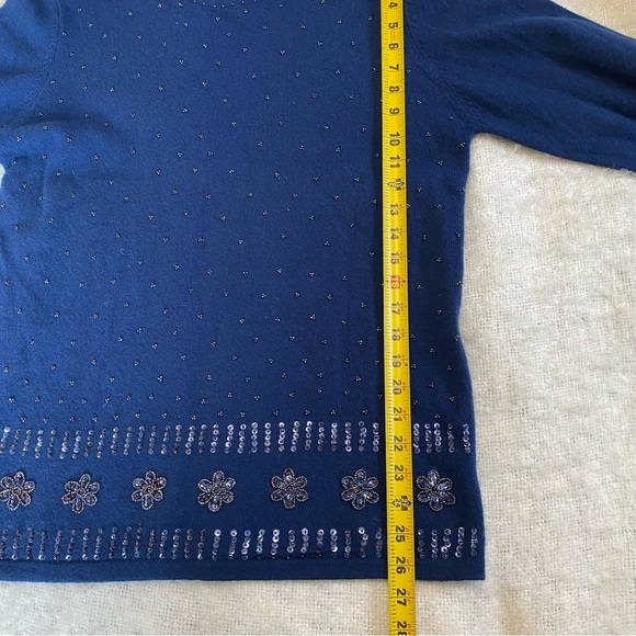 Vtg Christina Navy Polka Dot Floral Beaded Wool Sweater Grandmacore Womens Sz M - Picture 8 of 12